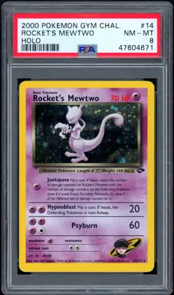 2000 Pokemon Gym Challenge #14 Rocket's Mewtwo PSA 8 NM-MT - Image 1