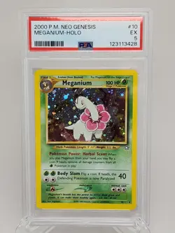 2000 Neo Genesis Meganium-Holo Pokemon Card #10 PSA Graded EX 5 - Image 1