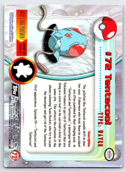 Tentacool #72 1999 Topps Pokemon Card TEXTURED Holo Blue Logo Vintage Rare - Mp - Image 2