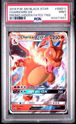 2019 POKEMON SM BLACK STAR PROMO HIDDEN FATES TINS #SM211 CHARIZARD GX PSA 9 - Image 1