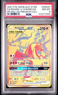 2021 POKEMON SM BLACK STAR PROMO #SM247 FULL ART/RESHIRAM & CHARIZARD GX PSA 8 - Image 1