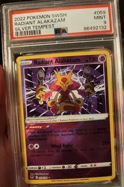 Pokemon TCG Radiant Alakazam Sword & Shield - Silver Tempest PSA 9 - Image 1