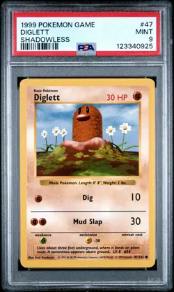 1999 POKEMON BASE SET SHADOWLESS #47 DIGLETT PSA 9 - Image 1