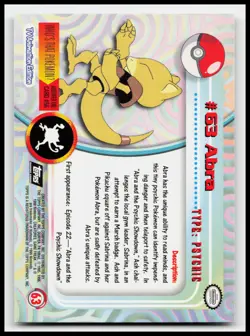 Abra #63 Black Logo Topps Holo Foil TV Animation Pokemon Card - Image 2