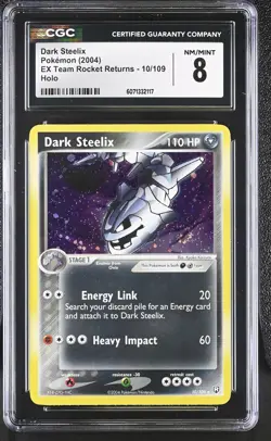 CGC 8 Dark Steelix 2004 EX Team Rocket Returns 10/109 Holo SWIRL Pokemon Card - Image 1