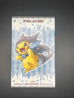 Pokemon Poncho-Wearing Pikachu Mega Charizard X Business Card JPN Promo - Image 1