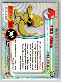 Abra #63 Pokemon Topps Black Logo TV Animation Edition Lightly played - Image 2