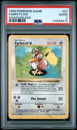 1999 POKEMON GAME #27 FARFETCH'D SHADOWLESS PSA GOOD 2 - Image 1