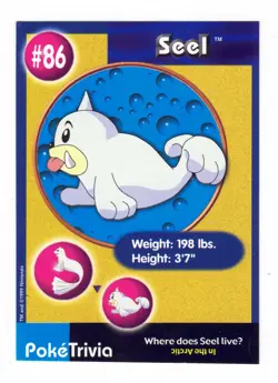 PokeTrivia Card #86 SEEL, Pokemon Movie Scene 6 on Reverse - Burger King 1999 - Image 1