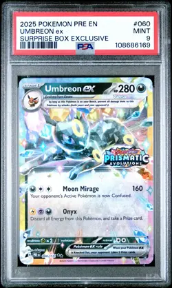 2025 POKEMON PRE EN-PRISMATIC EVOLUTIONS SURPRISE BOX EXCLUSIVE UMBREON EX PSA 9 - Image 1