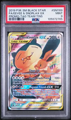 2019 POKEMON SM BLACK STAR PROMO TAG TEAM TINS FULL ART/EEVEE & SNORLAX GX PSA 9 - Image 1