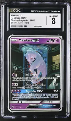 CGC 8 NM/Mint Mewtwo GX 78/73 Shining Legends Secret Rare Holo Pokemon Card - Image 1