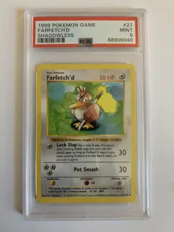 1999 Pokemon Base Set Shadowless #27 Farfetch'd PSA 9 MINT - Image 1