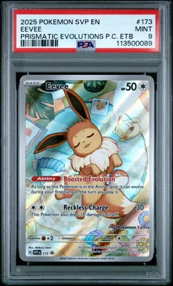 2025 POKEMON PRISMATIC EVOLUTIONS POKEMON CENTER ETB PROMO #173 EEVEE PSA 9 - Image 1