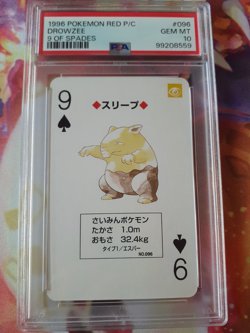 1996 Pokemon Drowzee 9 of Spades #096 Red Charizard Playing Card PSA 10 Gem Mint - Image 1