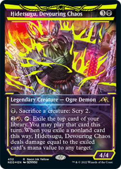 1x Hidetsugu, Devouring Chaos - Foil - Showcase - Neon Ink Yellow Light Play MTG - Image 1