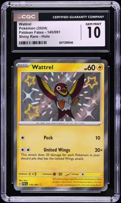 2024 Pokemon Scarlet & Violet Paldean Fates Shiny Wattrel #145 CGC 10 GEM MINT - Image 1