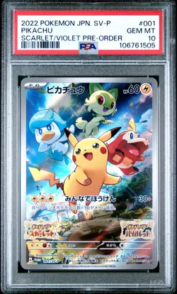 2022 POKEMON JPN SV PROMO SCARLET & VIOLET PRE-ORDER #001 PIKACHU PSA 10 - Image 1
