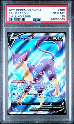 2021 POKEMON SWORD & SHIELD CHILLING REIGN #180 FULL ART/LIEPARD V PSA 10 - Image 1