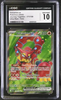 2025 POKEMON JOURNEY TOGETHER ULTRA RARE HOLO VOLCANION EX CGC 10 GEM MINT - Image 1