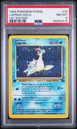 1999 Pokemon Fossil 10 Lapras Holo 1st Edition PSA 8 Nm Mt - Image 1