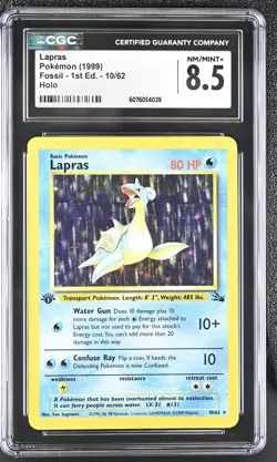 CGC 8.5 Lapras 1999 Fossil 1st Edition 10/62 Holo Pokemon Card - Image 1