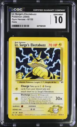 CGC 10 GEM MINT Lt. Surge's Electabuzz Gym Heroes 6/132 Holo SWIRL Pokemon Card - Image 1