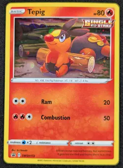 Tepig 2021 Black Star Promo Cosmos Holo HD Swirl Pokemon Card SWSH172 (NM) - Image 1