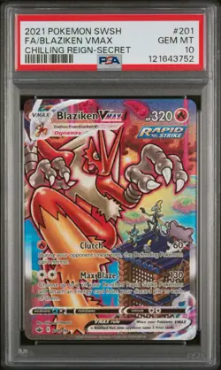 2021 Pokemon Blaziken VMAX Alt Art Secret Rare 201/198 Chilling Reign PSA 10 - Image 1