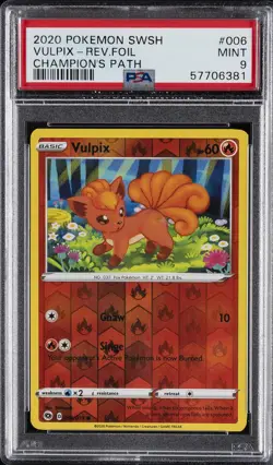 2020 POKEMON SWORD & SHIELD CHAMP'S PATH #006 VULPIX-REVERSE FOIL PSA 9 - Image 1