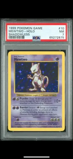 1999 Pokemon TCG Mewtwo Base Set Holo SHADOWLESS 10/102 PSA 7 - Image 1