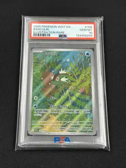 2025 POKEMON WHT EN-WHITE FLARE ILLUSTRATION RARE #108 BASCULIN PSA 10 - Image 1