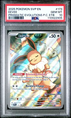 2025 POKEMON PRISMATIC EVOLUTIONS POKEMON CENTER ETB PROMO #173 EEVEE PSA 10 - Image 1