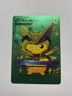 Pikachu Mega Rayquaza Tag Cosplay Green Foil Fan Art Display Card NM/M - Image 1