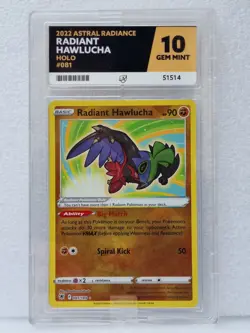 Graded Pokemon Card- #081/189 2022 Radiant Hawlucha Astral Radiance Holo -Ace 10 - Image 1