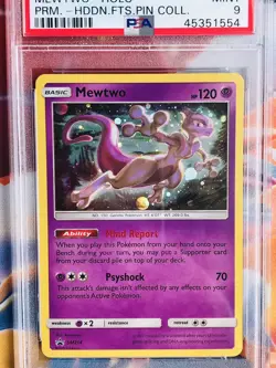 2019 Mewtwo~Holo Black Star Promo Hidden Fates Pin Coll~SM214 PSA 9 Mint Card - Image 3