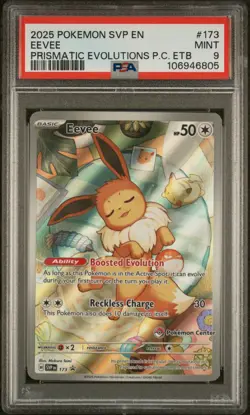 2025 POKEMON PRISMATIC EVOLUTIONS POKEMON CENTER ETB PROMO SVP #173 EEVEE PSA 9 - Image 1