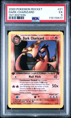 2000 POKEMON ROCKET 1ST ED #21 DARK CHARIZARD PSA 5 - Image 1