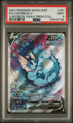 2021 POKEMON SWSH BLACK STAR PROMO #181 FULL ART/VAPOREON V PSA 9 - Image 1