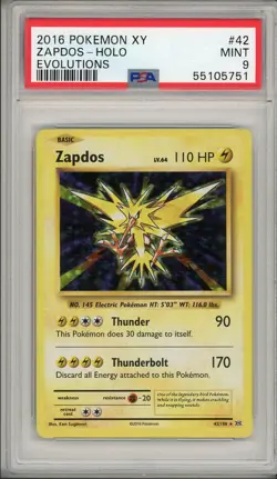 2016 Pokemon XY Evolutions Zapdos Holo #42 PSA 9 - Image 1
