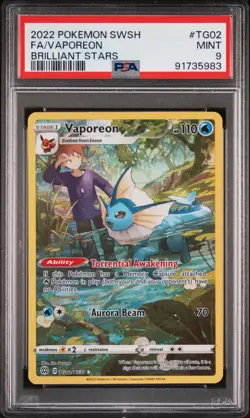 PSA 9 MINT Vaporeon TG02/TG30 Full Art Trainer Gallery Brilliant Stars Pokemon - Image 1
