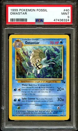 PSA 9 MINT Omastar 40/62 Fossil 1999-2000 (Red Logo) Pokemon Card 324 - Image 2