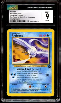 CGC 9 MINT Articuno 22 ERROR MISALIGNMENT Black Star PROMO Pokemon Card 293 - Image 2