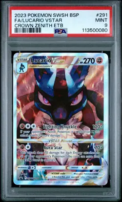 2023 POKEMON SWSH BLACK STAR PROMO #291 FULL ART/LUCARIO VSTAR PSA 9 - Image 1
