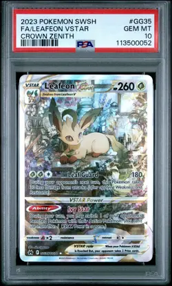 2023 POKEMON SWORD & SHIELD CROWN ZENITH #GG35 FULL ART/LEAFEON VSTAR PSA 10 - Image 1