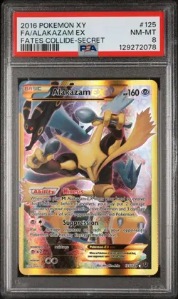 2016 POKEMON XY FATES COLLIDE SECRET #125 FULL ART/ALAKAZAM EX PSA 8 - Image 1