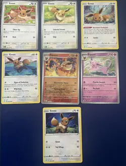 Pokemon TCG Eevee Collection Lot Of 7 Cards From Various Sets NM - Image 1