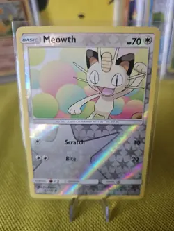 REVERSE HOLO Pokemon Card Sun & Moon Team Up TCG Card Meowth 125/181 - Image 1