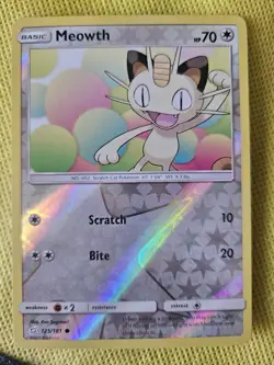 REVERSE HOLO Pokemon Card Sun & Moon Team Up TCG Card Meowth 125/181 - Image 3