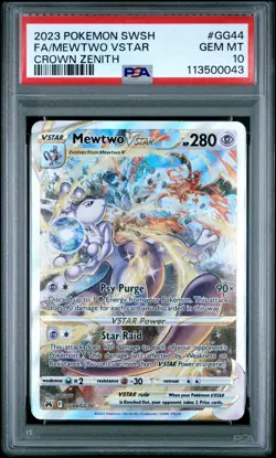 2023 POKEMON SWORD & SHIELD CROWN ZENITH #GG44 FULL ART/MEWTWO VSTAR PSA 10 - Image 1